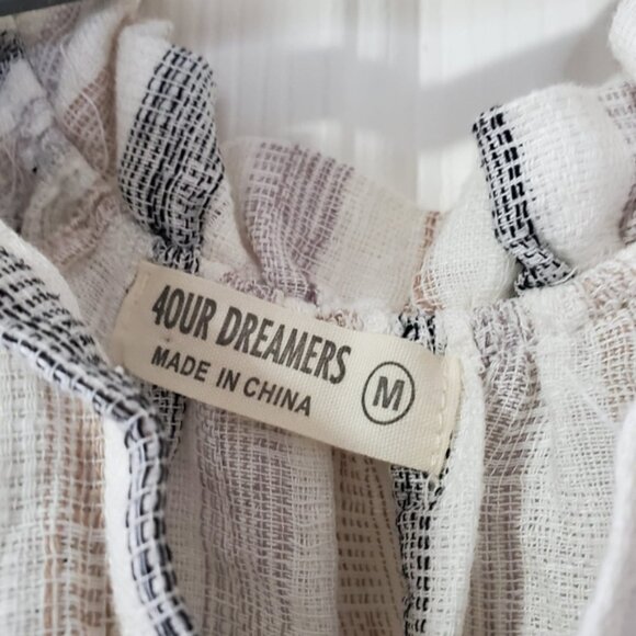 4our Dreamers Linen Tassel Stripes Nautical Beach Coastal Boho Blouse M - Picture 3 of 8